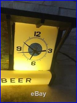 Vintage HAMMS BEER Canoe Scene LIGHTED ADVERTISING SIGN & CLOCK 51 long WORKS