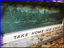 Vintage HAMMS BEER Canoe Scene LIGHTED ADVERTISING SIGN & CLOCK 51 long WORKS
