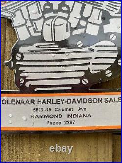 Vintage HARLEY DAVIDSON Porcelain Sign Motorcycle Sales Biker Indiana Gas Oil