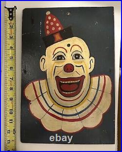 Vintage Hand Painted Circus Clown Sign Circa 1940. Unique. 13 1/2 x 9 1/4