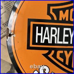 Vintage Harley Davidson Motor Sales Service 12 Inch Convex Porcelain Enamel Sign