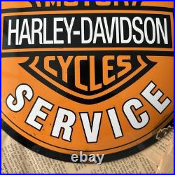Vintage Harley Davidson Motor Sales Service 12 Inch Convex Porcelain Enamel Sign