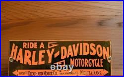Vintage Harley Davidson Motorcycle Porcelain Sign Wichita Kansas Gas Oil Gas Oil