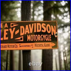 Vintage Harley Davidson Motorcycle Porcelain Sign Wichita Kansas Gas Oil Gas Oil