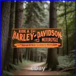 Vintage Harley Davidson Motorcycle Porcelain Sign Wichita Kansas Gas Oil Gas Oil