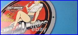 Vintage Harley Davidson Motorcycle Porcelain Spark Plugs Service Gas Pump Sign