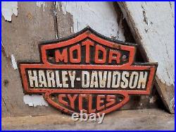 Vintage Harley Davidson Motorcycle Sign Dealer Service Sales Cast Iron Biker