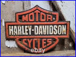 Vintage Harley Davidson Motorcycle Sign Dealer Service Sales Cast Iron Biker