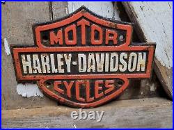 Vintage Harley Davidson Motorcycle Sign Dealer Service Sales Cast Iron Biker