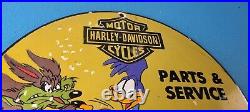 Vintage Harley Davidson Motorcycle Sign Road Runner Gas Pump Porcelain Sign