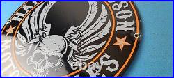Vintage Harley Davidson Motorcycle Sign Skull & Wings Gas Pump Porcelain Sign