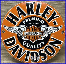 Vintage Harley Davidson Motorcycles Porcelain Dealership Sign Gas Oil Quality