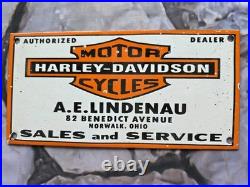 Vintage Harley Davidson Motorcycles Porcelain Sign Norwalk Ohio 10×5