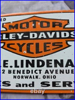 Vintage Harley Davidson Motorcycles Porcelain Sign Norwalk Ohio 10×5