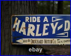 Vintage Harley Davidson Motorcycles Porcelain Sign Wichita Kansas Indian Gas Oil