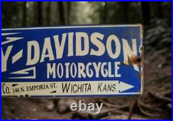 Vintage Harley Davidson Motorcycles Porcelain Sign Wichita Kansas Indian Gas Oil