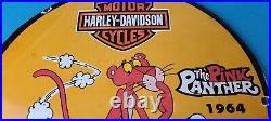 Vintage Harley Davidson Motorcycles Sign Pink Panther Porcelain Gas Pump Sign