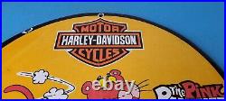Vintage Harley Davidson Motorcycles Sign Pink Panther Porcelain Gas Pump Sign