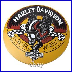 Vintage Harley Davidson Motorcycles Sign Skull Gas Pump Porcelain Dealer Sign