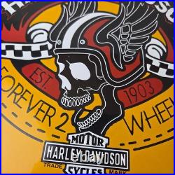 Vintage Harley Davidson Motorcycles Sign Skull Gas Pump Porcelain Dealer Sign