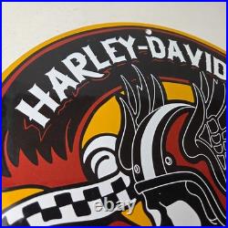 Vintage Harley Davidson Motorcycles Sign Skull Gas Pump Porcelain Dealer Sign
