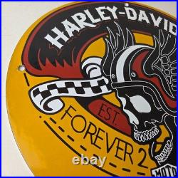 Vintage Harley Davidson Motorcycles Sign Skull Gas Pump Porcelain Dealer Sign