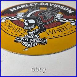 Vintage Harley Davidson Motorcycles Sign Skull Gas Pump Porcelain Dealer Sign