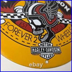 Vintage Harley Davidson Motorcycles Sign Skull Gas Pump Porcelain Dealer Sign