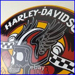 Vintage Harley Davidson Motorcycles Sign Skull Gas Pump Porcelain Dealer Sign