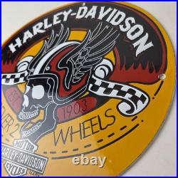 Vintage Harley Davidson Motorcycles Sign Skull Gas Pump Porcelain Dealer Sign