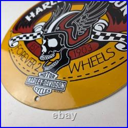 Vintage Harley Davidson Motorcycles Sign Skull Gas Pump Porcelain Dealer Sign