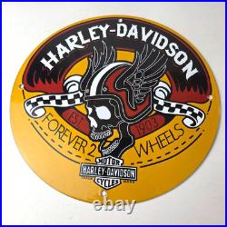 Vintage Harley Davidson Motorcycles Sign Skull Gas Pump Porcelain Dealer Sign