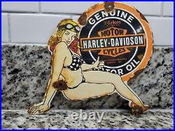 Vintage Harley Davidson Porcelain Motorcycles Sign Gas Dealer Sales & Service