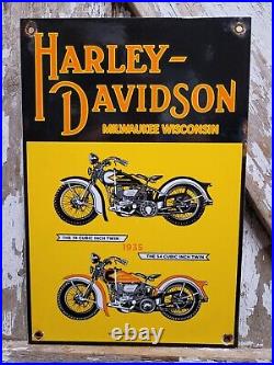 Vintage Harley Davidson Porcelain Sign Gas Motorcycle Service Sales Veribrite
