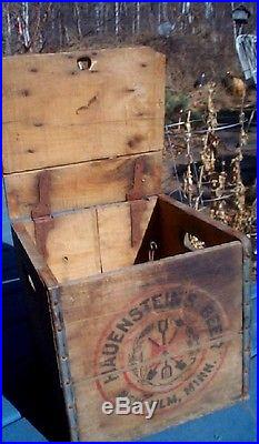 Vintage Hauenstein Beer Brewing Wood Crate Picnic Bottle Case Sign New Ulm MN
