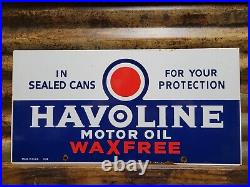 Vintage Havoline Porcelain Sign Car Motor Oil Service Auto Parts 3-34 Wax Free