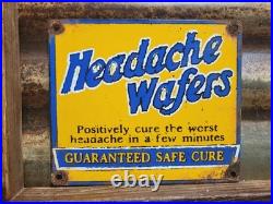 Vintage Headache Wafers Porcelain Sign Doctors Cure Remedy Hospital Medicine
