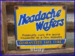 Vintage Headache Wafers Porcelain Sign Doctors Cure Remedy Hospital Medicine