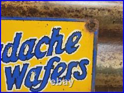 Vintage Headache Wafers Porcelain Sign Doctors Cure Remedy Hospital Medicine