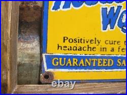 Vintage Headache Wafers Porcelain Sign Doctors Cure Remedy Hospital Medicine