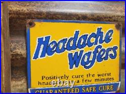 Vintage Headache Wafers Porcelain Sign Doctors Cure Remedy Hospital Medicine