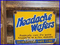 Vintage Headache Wafers Porcelain Sign Doctors Cure Remedy Hospital Medicine