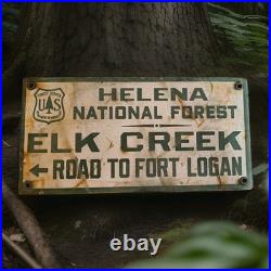 Vintage Helena-Lewis Clark National Forest Porcelain Sign Montana Texas Wyoming