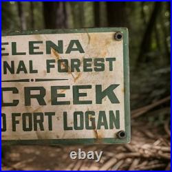 Vintage Helena-Lewis Clark National Forest Porcelain Sign Montana Texas Wyoming