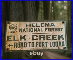 Vintage Helena-Lewis Clark National Forest Porcelain Sign Montana Texas Wyoming