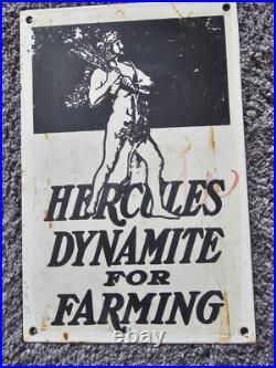 Vintage Hercules Dynamite Farming Porcelain Sign Feed Seed Agriculture Tractor