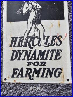 Vintage Hercules Dynamite Farming Porcelain Sign Feed Seed Agriculture Tractor