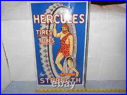 Vintage Hercules Tires & Tubes 20 Porcelain Metal Gasoline Oil Ds Flange Sign