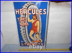 Vintage Hercules Tires & Tubes 20 Porcelain Metal Gasoline Oil Ds Flange Sign