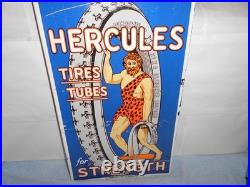 Vintage Hercules Tires & Tubes 20 Porcelain Metal Gasoline Oil Ds Flange Sign